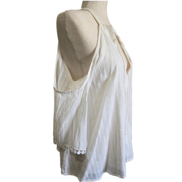 Maven West Ivory Cold Shoulder Boho Blouse Tassel Tie Crochet Sleeve Size Small - Picture 3 of 13
